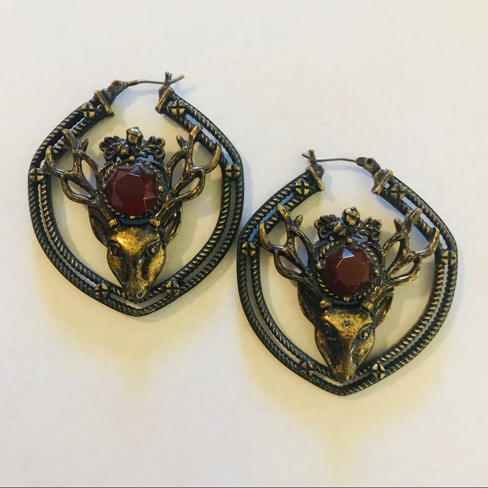 Lucky Brand Brass Deer Earrings